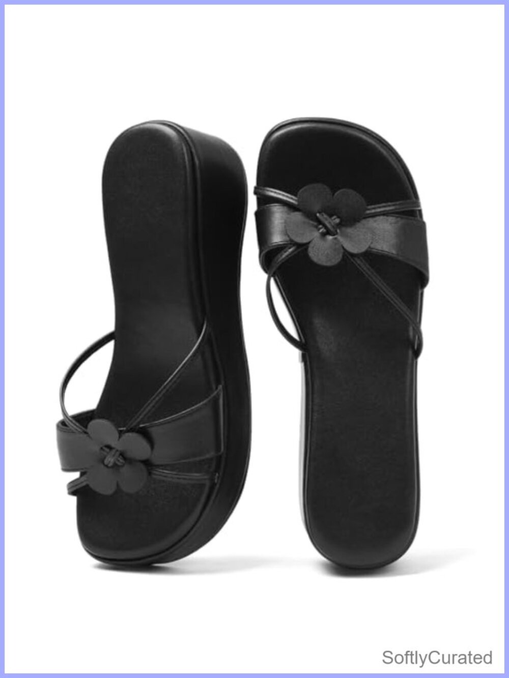 Floral Platform Sandals for Women Chunky Wedge Square Toe Faux Leather
